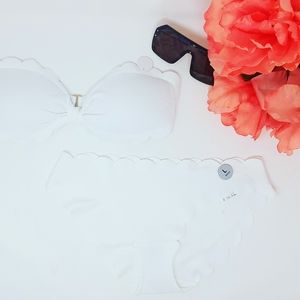 White Flower Petal Cut Strapless Bikini L